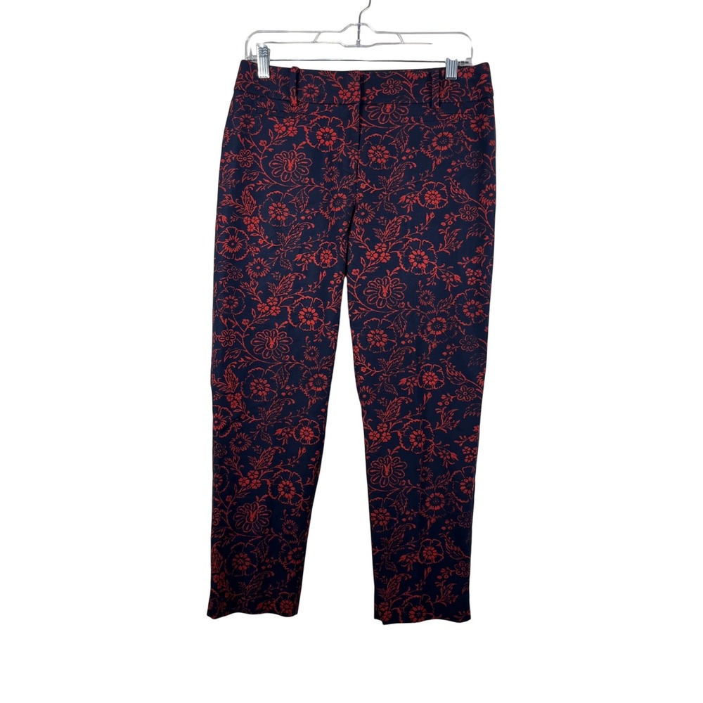 Ann Taylor LOFT Julie Pants‎ Womens 4 Blue Red Floral Print Ankle Trousers 4